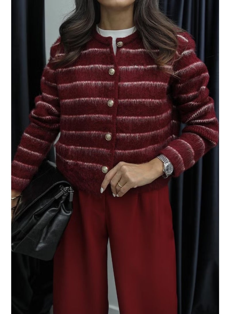 Claret Red Striped Cardigan - Image 3